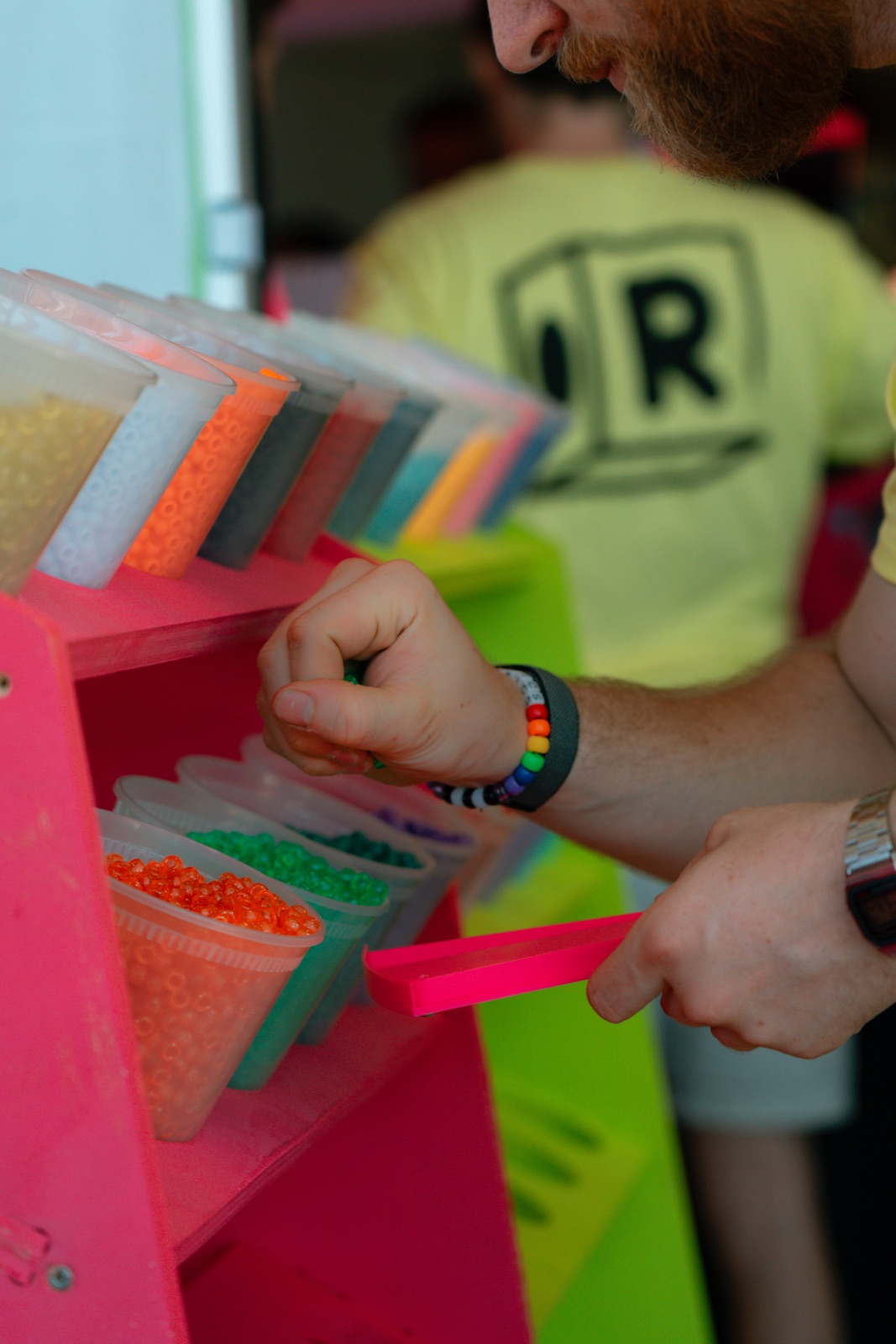 glitter pony beads being refilled